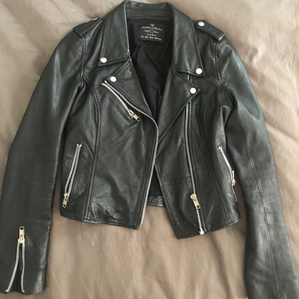 Zara Leather Moto Motorcycle Jacket XS/S 100% Lamb
